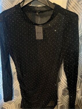 next Black Sparkle Ribbed Long Sleeve Top